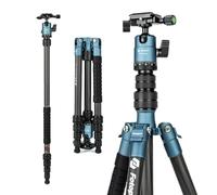 Fotopro Treppiede da viaggio in fibra di carbonio da 157,5 cm, treppiede compatto con testa a sfera, monopiede staccabile con piastra a sgancio rapido Arca-Swiss e borsa, carico fino a 8 kg, blu