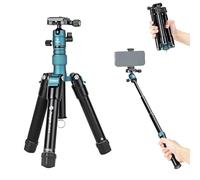 Fotopro Treppiede da viaggio leggero e compatto da 139,7 cm, mini treppiede multifunzionale con testa a sfera in alluminio supporto per telefono bastone per selfie staccabile, piegato solo 21,8 cm
