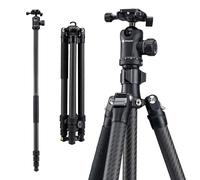 Fotopro Treppiede in fibra di carbonio da 64 pollici, testa a sfera a 360 gradi, piastra a sgancio rapido, compatibile con fotocamere DSLR Canon, Nikon, Sony, nero