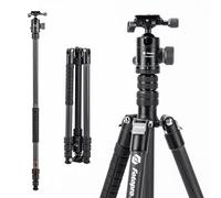 Fotopro Treppiede in fibra di carbonio per fotocamera, treppiede compatto da viaggio con testa a sfera, monopiede staccabile con piastra a sgancio rapido e borsa per fotocamera, carico fino a 10 kg
