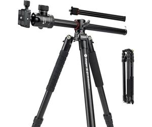 Fotopro Treppiede orizzontale da 198,1 cm con testa a sfera a colonna centrale multi angolo in alluminio, piattaforma ad asse centrale in alluminio, treppiede per fotocamera resistente, monopiede a