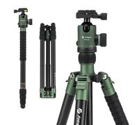 Fotopro Treppiede per fotocamera DSLR da 172,7 cm, resistente, compatto, con testa a sfera, monopiede staccabile con piastra a sgancio rapido e borsa, carico fino a 12 kg, verde