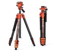 Fotopro X-Airfly - Treppiede per videocamera da viaggio leggero da 64,5 pollici con testa fluida panoramica a sfera, 1,3 kg, espandibile e compatto, in fibra di carbonio, per fotocamera DSLR, carico