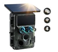 Fototrappola Solare Doppia Lente, 4K 60MP Fototrappola WiFi Bluetooth Starlight Visione Notturna, Fototrappola IR Attivata Movimento Impermeabile IP66 per la Sorveglianza della Fauna Selvatica