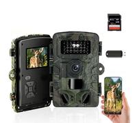 Fototrappola WiFi 4K con App, 60MP Fototrappola Notturna con 120° Rilevamento, Fotocamera Caccia con Impermeabile IP66 Scheda SD da 32GB e IP66, 0,2 s, 940nm Infrarossi, Sensore di Movimento Visione