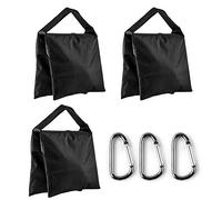 Fotover Borsa a sabbia per studio fotografico, resistente borsa a sabbia per studio fotografico, supporto leggero, treppiede per fotocamera con moschettone da viaggio, confezione da 3 (nero)