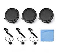Fotover Lens Cap Bundle, 3 pezzi universale scatto centro Pinch anteriore copriobiettivo set con panno di pulizia in microfibra per Canon Nikon Sony Olympus DSLR + obiettivo della fotocamera penna di pulizia