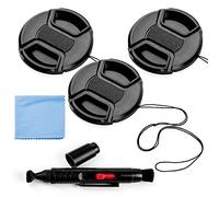 Fotover Lens Cap Bundle, 3 pezzi universale scatto centro Pinch anteriore copriobiettivo set con panno di pulizia in microfibra per Canon Nikon Sony Olympus DSLR + obiettivo della fotocamera penna di pulizia