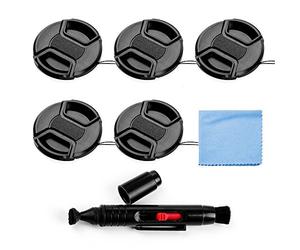 Fotover Lens Cap Bundle, 5 pezzi universale scatto centro Pinch anteriore copriobiettivo set con panno di pulizia in microfibra per Canon Nikon Sony Olympus DSLR + obiettivo della fotocamera penna di