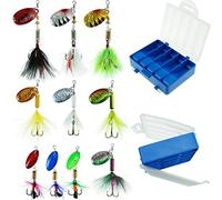 FOUCECLAUS 10PCS Esche da Pesca Spinner Esche con Scatola a Scomparti, Bass Trota e Salmone Metallo Duro Rooster Tail Kit di Esche da Pesca