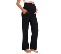 Foucome Pantaloni Premaman Casual da Donna a Gamba Larga con Tasche - Comodi Pantaloni a Palazzo per Gravidanza e Salotto