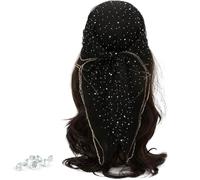Foulard con decorazioni glitterate da donna, sciarpa fasciante con paillettes, bandana per capelli scintillante con glitter, larghezza 31,5 pollici (nero)