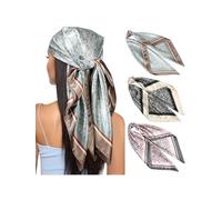 Foulard da donna con 3 sciarpe quadrate in raso, bandana per capelli effetto seta, copricapo bohémien multicolore 90x90cm
