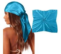 Foulard da donna in tinta unita di seta, bandana per il sonno, per avvolgere i capelli e dormire di notte, fazzoletti leggeri, Azzurro, Taglia unica