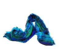 Foulard Donna in Seta 100% - Sciarpa Elegante Dipinta a Mano, Stola Cerimonia Blu e Verde, Scialle Pura Seta - Regalo
