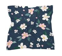Foulard per donna, foulard leggero in raso con fiori blu navy, fasce per capelli simil-seta quadrate