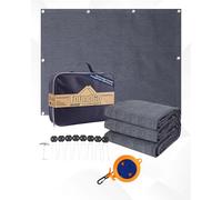 FoundGo Tappeto per tenda da sole con occhielli, in HDPE da 280 g/m², per esterni, campeggio, traspirante, con borsa per il trasporto, chiodi a T in acciaio e filo stendibiancheria, blu/grigio, 250 x