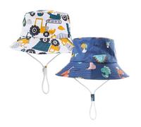 FOUNSHO 2 Pezzi Cappello da Sole Bambino Bambina, Summer Outdoor Cappello da Pescatore per Bambini Anti-UV Cappelli da Sole da Spiaggia Ragazza Ragazzo 2-4 Anni (IT, Testo, S, M, Dinosauro+ Auto)