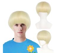 FOUNSHO Corta Parrucca da Uomo, Parrucca Caschetto Biondo con Frangia per Uomo Donna, Parrucce da Costumi per Adulto Corta Lisci Parrucce per anni '60 '70 '80 Cosplay Halloween Festa (Biondo)