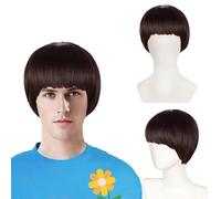 FOUNSHO Corta Parrucca da Uomo, Parrucca Caschetto Marrone con Frangia per Uomo Donna, Parrucce da Costume per Adulto Corta Lisci Parrucce per anni '60 '70 '80 Cosplay Halloween Festa (Marrone)