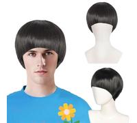 FOUNSHO Corta Parrucca da Uomo, Parrucca Caschetto Nero con Frangia per Uomo Donna, Parrucce da Costume di Halloween per Adulto Corta Lisci Parrucce per anni '60 '70 '80 Cosplay Halloween Festa (Nero)