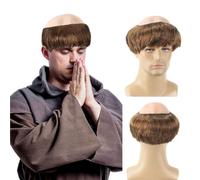 FOUNSHO Parrucca da Calva Berretto in Lattic, Mezza Capelli Calvo Parrucca Nonno, Marrone Parrucca Monaco Halloween Costumi per Uomo Adulti Cappello Pelato Anziano Carnevale Cosplay (Marrone Chiaro)