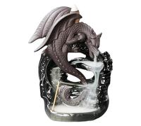 Fountain Incense Burner - Ceramic Backflow Incense Holder Black Glaze Winged Dragon | Aromatherapy Mountain Cone Burner Ornament for Home Office Yoga Meditation Decor