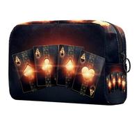 Four Ace Poker Cards on Black Cosmetic Bag per donne, trousse da viaggio per articoli da toeletta grandi, pratica borsa organizer con cerniera, Multi, 18.5x7.5x13cm/7.3x3x5.1in, Beauty case