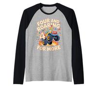 Four And Roaring for More Funny 4th Birthday Truck Maglia con Maniche Raglan