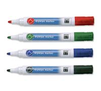 Four Assorted Dry Wipe Whiteboard Marker Pen Pack - 3mm Bullet Tip - Home & Office (1 Pack)