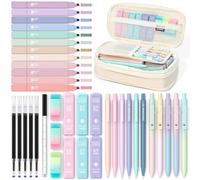 Four Candies Set di 39 articoli per la scuola con astuccio, 5 penne gel a inchiostro nero, 12 evidenziatori pastello, 6 matite meccaniche estetiche, set di cancelleria per ragazze essenziali per il