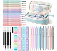 Four Candies Set di cancelleria carino da 39 pezzi con astuccio, materiale scolastico con 5 penne gel, 6 matite meccaniche e 12 evidenziatori, elementi essenziali per studenti universitari e ragazze