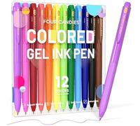 Four Candies Set di penne colorate a inchiostro ad asciugatura rapida, 12 colori, penne in gel retrattili, 0,7 mm, per appunti e disegni, con impugnatura comoda