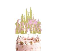 Four Ever a Princess Cake Topper, decorazione per festa di 4° compleanno, decorazione per torta con castello, oro rosa glitterato, per bambina di quattro anni, piccola principessa, decorazione per