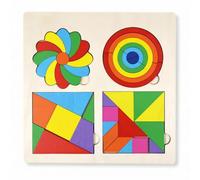 Four-in-One Color Matching Activity Board for Seniors, Wooden Cognitive Puzzle Panel for Fine Motor Skills and Hand-Eye Coordination, Compact 22.5cm x 22.5cm