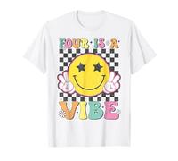 Four Is A Vibe 4th Birthday Groovy Smile Face 4 Anni Maglietta
