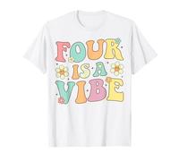 Four Is A Vibe Groovy 4 Anni Ragazze 4 ° compleanno Maglietta