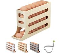 Four-Layer Egg Holder for Fridge - Auto Rolling Fridge Egg Organizer, Stackable Egg Tray for Refrigerator, Space-Saving Egg Dispenser for Refrigerator, Holds 28 Eggs Simultaneously (giallo)