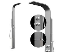 Four & More Honolulu - Doccia da giardino in acciaio INOX spazzolato V4A/316, con attacco per acqua calda e fredda per il giardino