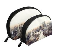 Four Season Tree Of Life - Set di 2 trousse da viaggio con cerniera per cosmetici, Famoso paesaggio urbano, Taglia unica