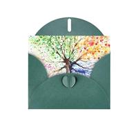 Four Seasons Spring Tree Pattern Biglietti di auguri vuoti per compleanni, San Valentino, feste, matrimoni, busta verde scuro 10,2 x 15,2 cm