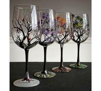 Four Seasons Tree Wine Glasses Spring Summer Winter Fall Set Of Four Hand Painted Art Unique Wedding Anniversary Birthday Housewarming Gift(free Shipp