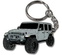 FOUR WHEEL BEAST Portachiavi Jeep Wrangler - Portachiavi con licenza ufficiale Jeep Rubicon Accessories JL JKU 2024 2023, Pungente grigio/argento, 2" x 1.5"