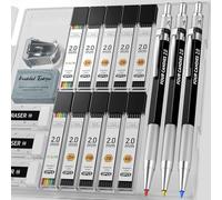FourCandies - 3 penne meccaniche da 2 mm, con custodia, con 120 ricariche in grafite (HB 2H 2B 4B color), 4 erasers, Sharpener, Drafting Pencil per Drawing, Sketching