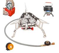 Fourfiy Camp Stove, 9900w/12800w Windproof Camping Stove, Portable Foldable Backpacking Stoves with Piezo Ignition, With Adapter and Outdoor Cooking, Picnics & Hiking (9900W Steel)