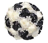 Fouriding Bouquet da Nozze Sposa damigella d'onore Nastro Rosa Diamante Perlato Fiore Artificiale Decorazione