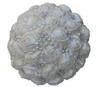 Fouriding Bouquet da Nozze Sposa damigella d'onore Nastro Rosa Diamante Perlato Fiore Artificiale Decorazione