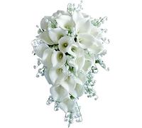 Fouriding Bouquet da sposa con calle, giglio, cascata, fiori artificiali, per cerimonie, anniversari, addio al nubilato, feste, matrimoni