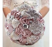 Fouriding Bouquet da Sposa di Lusso Nozza Fiori di Rosa Spilla Strass Diamante Perlato Fiori Artificial Forniture di Nozze Decor
