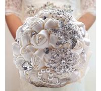 Fouriding Bouquet da Sposa di Lusso Nozza Fiori di Rosa Spilla Strass Diamante Perlato Fiori Artificial Forniture di Nozze Decor